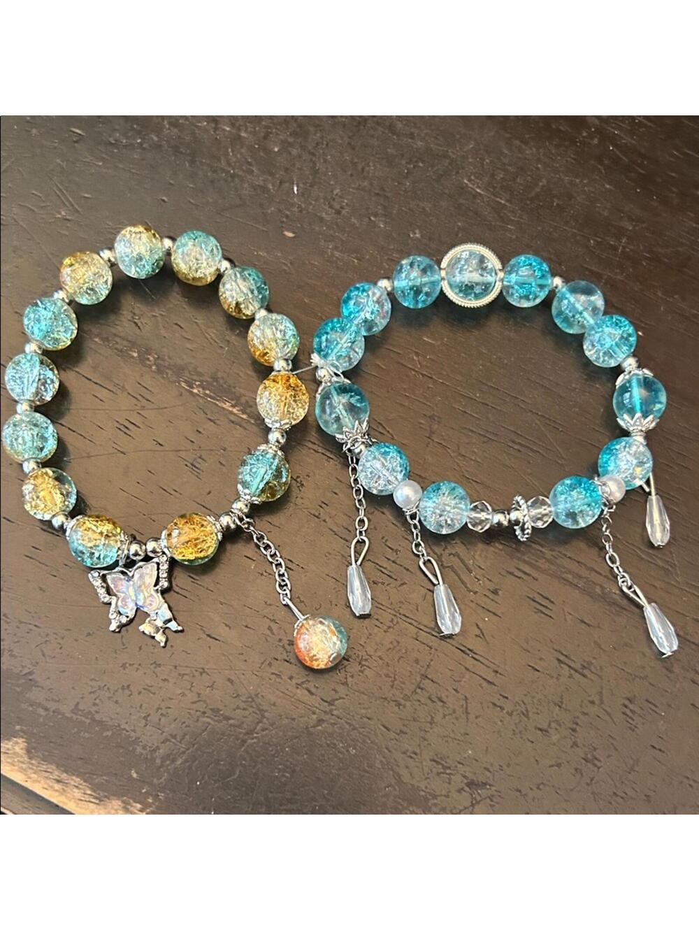 Blue and Gold Beaded Bracelets with Charms